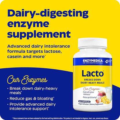Enzymedica Lacto, Digestive Enzymes for Complete 90 Count