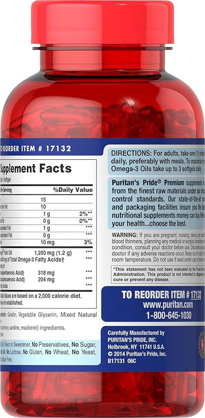 Puritan's Pride Double Strength Omega-3 Fish 1200 Mg, 180 Count