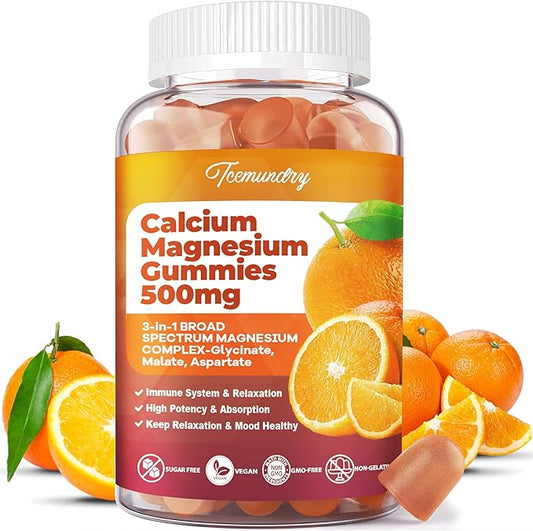Calcium Magnesium Gummies High Absorption Calcium 600 mg 500 mg D3 & K2 for (60 Count)