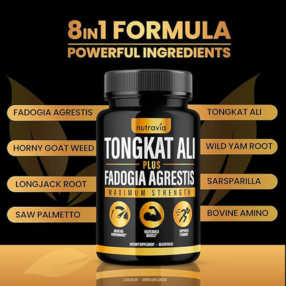 (2 Pack) Tongkat Ali Fadogia Agrestis for Men Supplement, Male Nitric Oxide Booster Longjack Tongkat Ali Extract Powder Vitamins Test Pump Flow Performance Blend Tongkat-Ali for Women (120 Capsules)