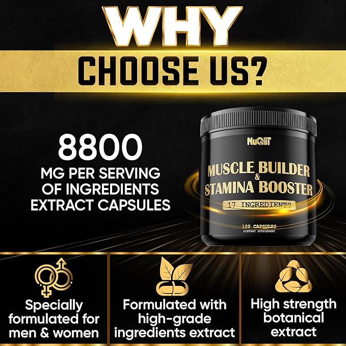 Muscle Builder Supplement with Creatine Monohydrate 500mg Tongkat 3000mg & 120 Capsules 2-Month Supply