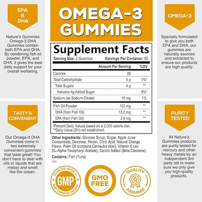 Omega 3 Fish Oil Gummies, Extra 3s DHA 120 Gummies