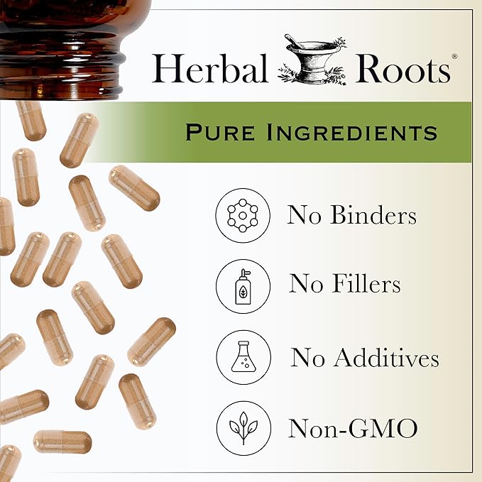 Herbal Roots Ashwagandha Capsules | Extra Strength | Ayurvedic for Overall Health for Men and Women | 60 Vegan Capsules