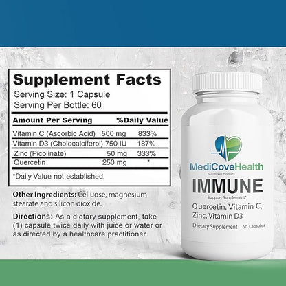 Immune Support: Quercetin, Vitamin C, Zinc, Vitamin D3