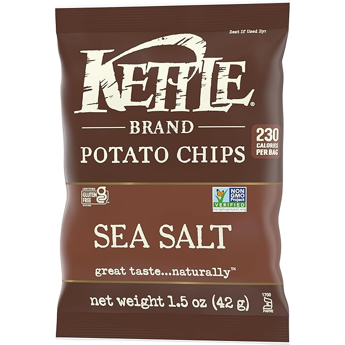 Kettle Brand Potato Chips, Sea Salt Kettle Chips, Snack Bag 1.5 Oz (Pack of 24)