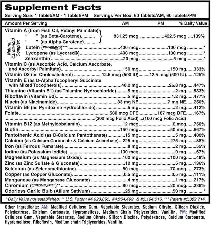 MDR Fitness Tabs Patented AM/PM Multivitamin for Men Doctor Formulated with Right Nutrients at The Right Time - Gluten Free - 2 Month Supply