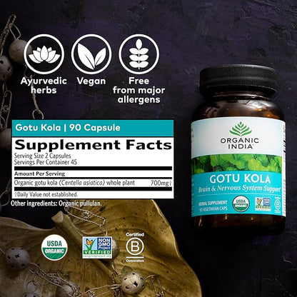 Organic India Gotu Kola Herbal Supplement 90 Capsules