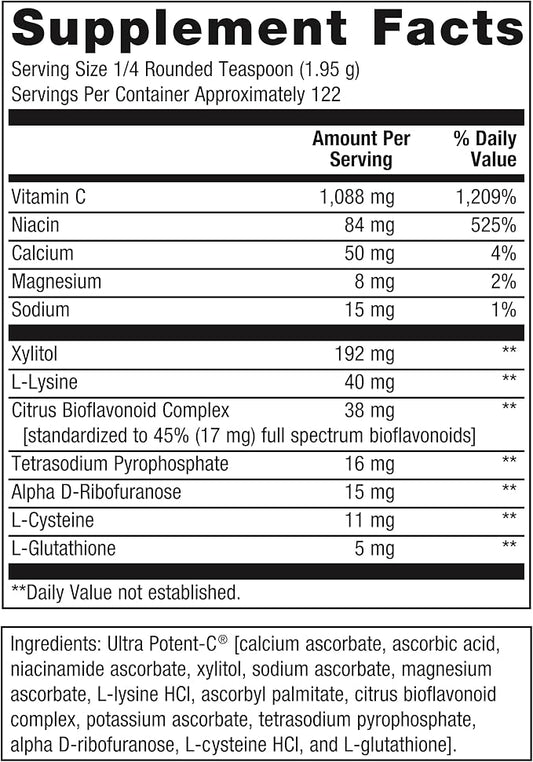 Metagenics Ultra Potent-C Powder - Immune Support Supplements* - Gentle On Stomach - with Bioflavonoids, L-Glutathione & L-Lysine - Non-GMO - Gluten-Free - 8.39 oz