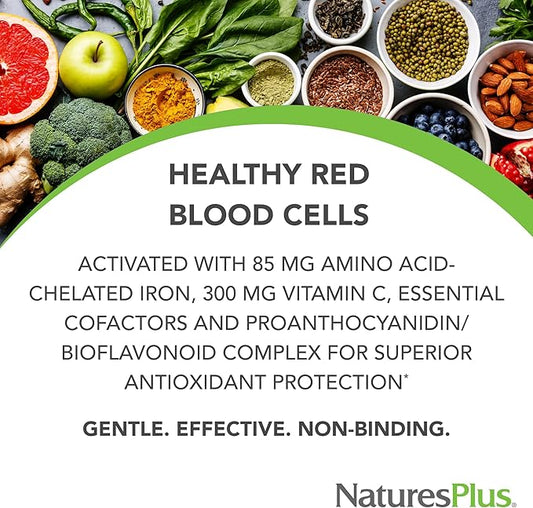 NaturesPlus Hema-Plex Iron - 30 Slow-Release Tablets - 85 mg Chelated Iron - Total Blood Health - with Vitamin C & Bioflavonoids - Non GMO, Vegetarian & Gluten Free - 30 Servings