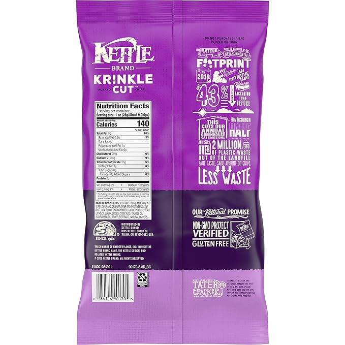 Kettle Foods Truffle & Sea Salt Krinkle Cut Potato Chips, 5 OZ