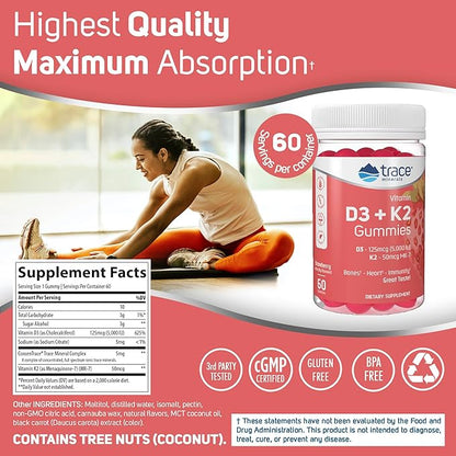 Trace Minerals | Vitamin D3 + K2 Gummies 5,000 IU D3 + 50 mcg K2 | 60 Servings