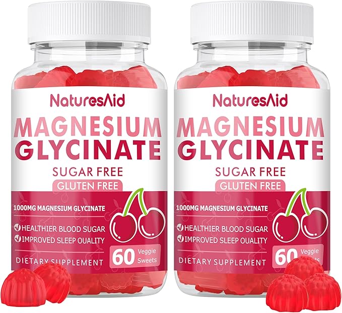 Magnesium Glycinate Gummies 1000mg B6, CoQ10 CoQ10 for 120 Cherry -2 Pack