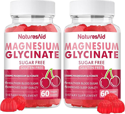 Magnesium Glycinate Gummies 1000mg B6, CoQ10 CoQ10 for 120 Cherry -2 Pack