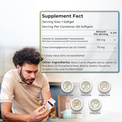 Eannatto 150mg Vitamin E Tocotrienols and 75mg Geranylgeraniol 60 Softgels,