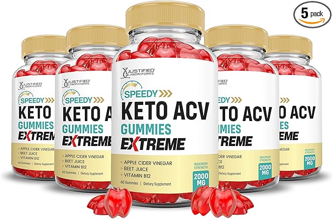 Justified Laboratories (5 Pack Speedy Keto ACV Gummies Extreme 2000MG Speedy Keto Gummies Advanced Formula Apple Cider Vinegar with Pomegranate Beet Juice Powder B12 Vegan Non GMO 300 Gummys