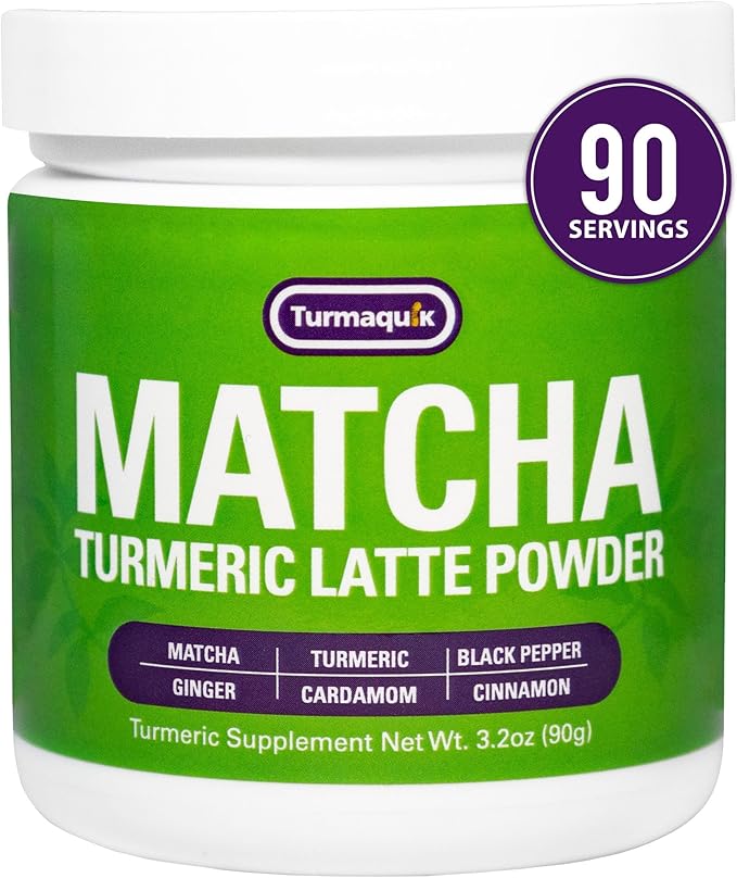 Turmaquik Organic Turmeric Matcha Powder, Matcha Latte Powder with Turmeric, Superfood Blend of Matcha, Turmeric, Ginger, Cardamom, Black Pepper, and Cinnamon (3.2 Ounce)