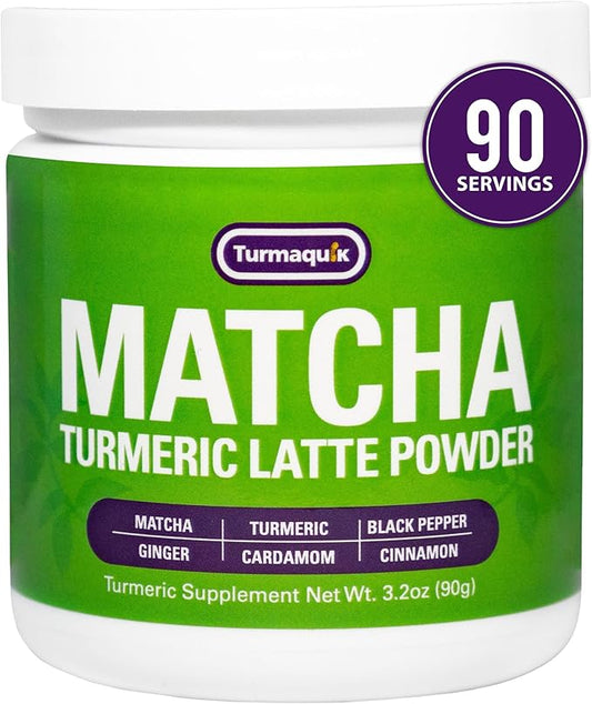 Turmaquik Organic Turmeric Matcha Powder, Matcha Latte Powder with Turmeric, Superfood Blend of Matcha, Turmeric, Ginger, Cardamom, Black Pepper, and Cinnamon (3.2 Ounce)