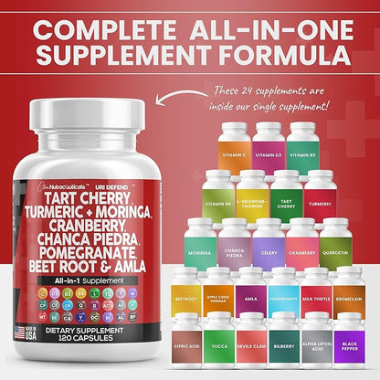 Clean Nutraceuticals Tart Cherry Extract Capsules 20,000mg with 8000mg Moringa 4000mg Cranberry 2000mg Chanca 120 Ct