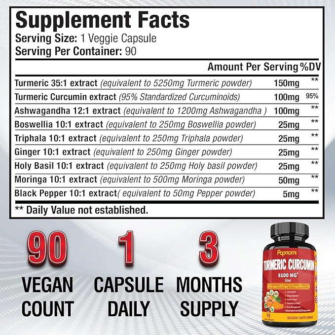 Turmeric Curcumin Extract Capsules 8100mg - 90 Counts 3 Month