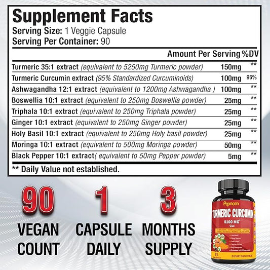 Turmeric Curcumin Extract Capsules 8100mg - 90 Counts 3 Month