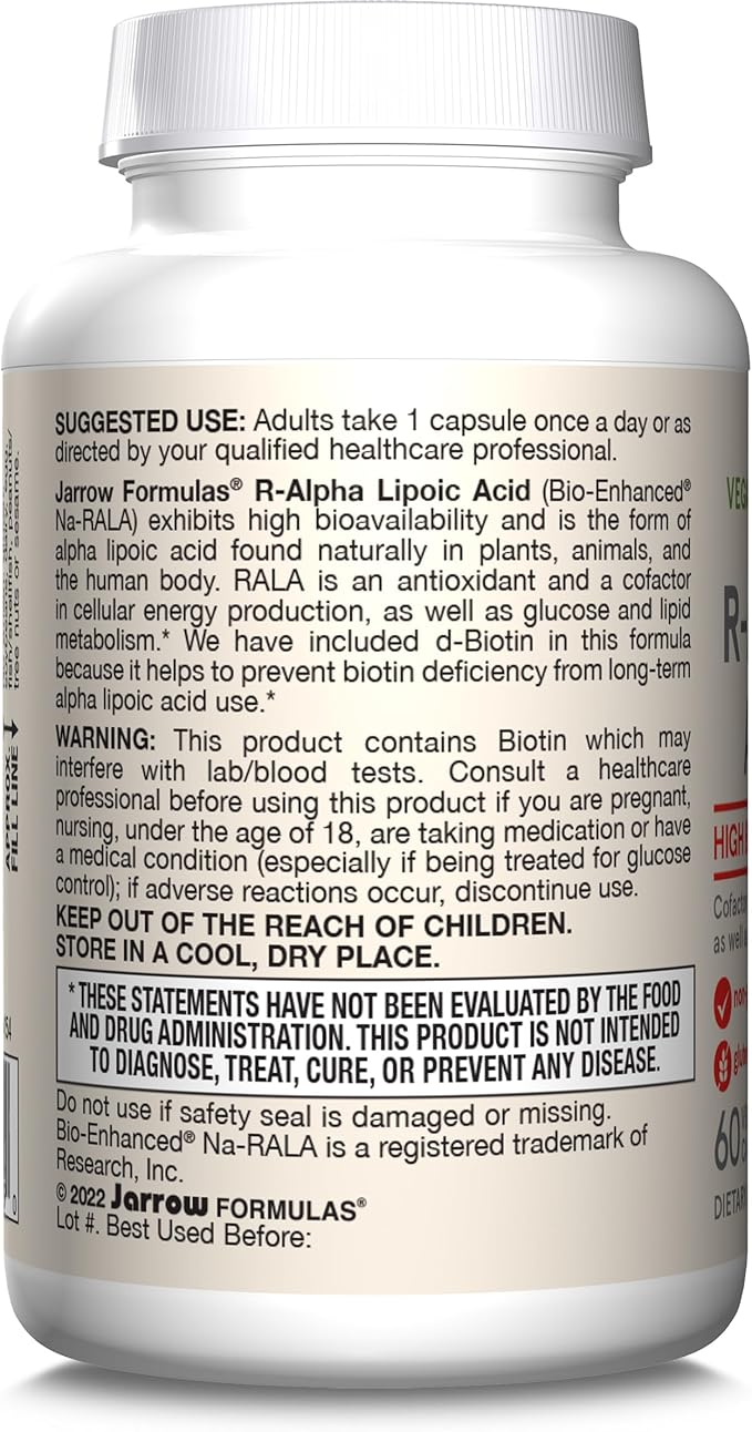 Jarrow Formulas R-Alpha Lipoic Acid 100 60 Veggie 60 Day
