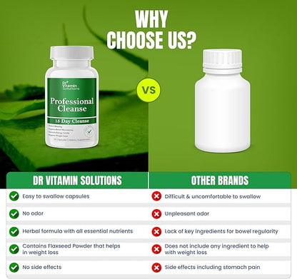 Dr Vitamin 15 Day Cleanse Gut Support - Detox Cleanse for Weight Management - All Natural Colon Cleanser for Bloating and Constipation Relief - Extra Calorie Loss with Healthy Probiotics - 60 Capsules