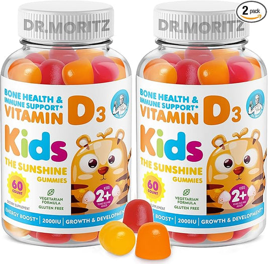 DR. MORITZ Vitamin D Gummies for Kids & Adults 2000 IU - High-Absorption Natural Vitamin D3 Chewable Gummy Supplements 1000IU - Vegetarian Gelatin-Free Immune Support Vitamins for Children (120 Count)