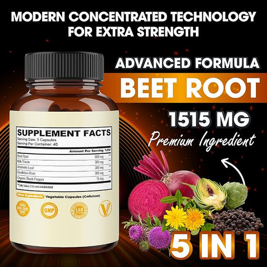 agobi Beet Root Capsules 600mg Milk 300mg Artichoke 300mg Dandelion 300mg Black 15mg - 120 Capsules