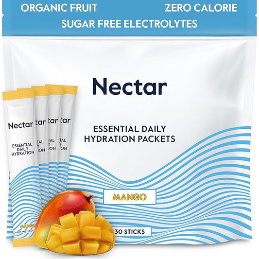 Nectar Hydration Packets - Electrolytes Powder Packets - Sugar Free & 0 Calorie - Organic Fruit Liquid Daily IV Hydrate Packets for Dehydration Relief & Rapid Rehydration (Mango 30 Pack)