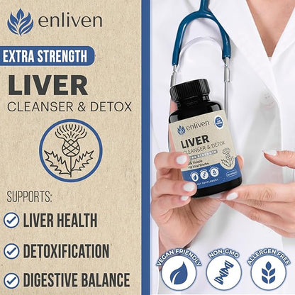 enliven Liver Cleanse Detox & Repair Supplement | Supports Liver Health with Milk Thistle, Dandelion Artichoke | Non-GMO Fatty Liver Support - Men & Women | Made in The USA (60 Capsules)