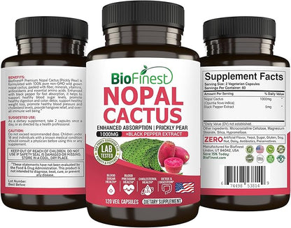 Nopal Cactus 1000mg Supplement, Prickly Pear (120 Veg.