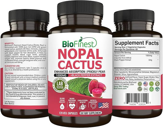 Nopal Cactus 1000mg Supplement, Prickly Pear (120 Veg.
