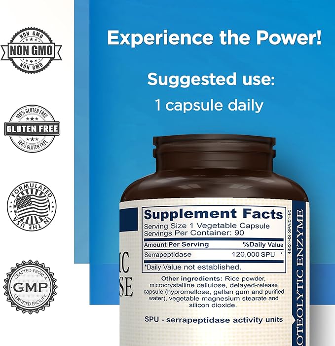 Proteolytic Serrapeptase Enzymes 120,000 SPU 90 Capsules