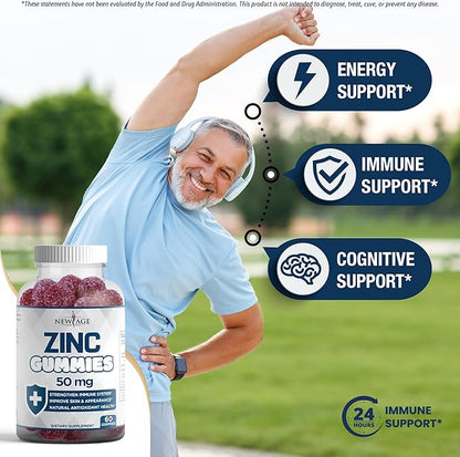 NEW AGE Zinc Gummies - 50mg High Immune Booster Zinc Supplement, Immune Defense, Powerful Natural Antioxidant, Non-GMO - by New Age (60 Count (Pack of 1))