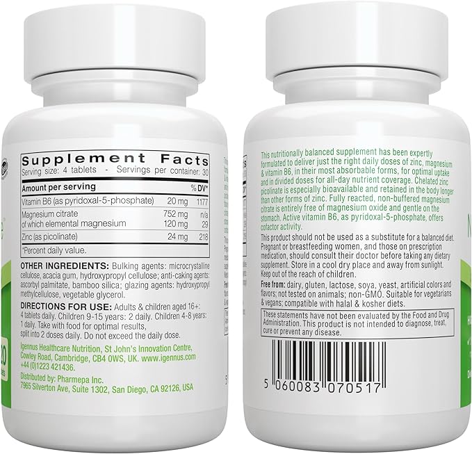 Neurobalance, High Absorption Zinc Magnesium B6 24mg, Oxide-Free B6, 120 120 Tablets,
