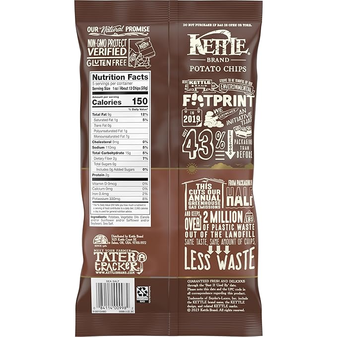 Kettle Brand Potato Chips, Sea Salt Kettle Chips, 5 Oz