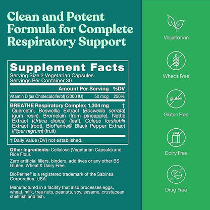 Breathe Inhaler Support Supplement – Sinus, 60 Vegetarian
