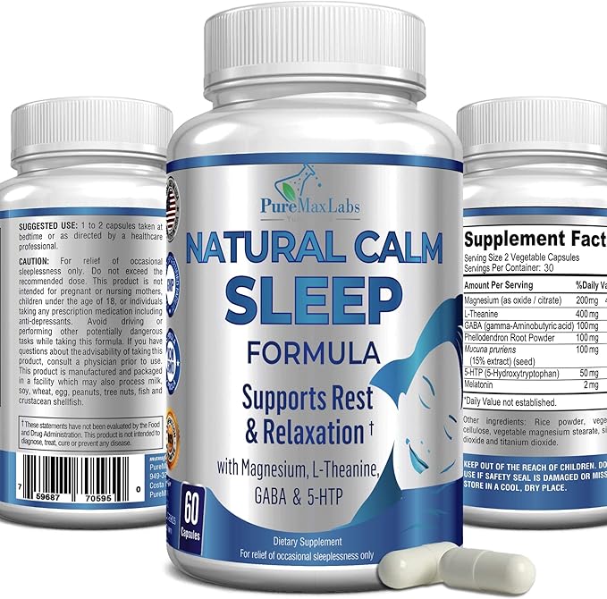 Natural Calm Sleep Aid with Magnesium, 5-Htp | 60 Capsules