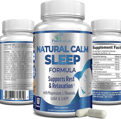 Natural Calm Sleep Aid with Magnesium, 5-Htp | 60 Capsules