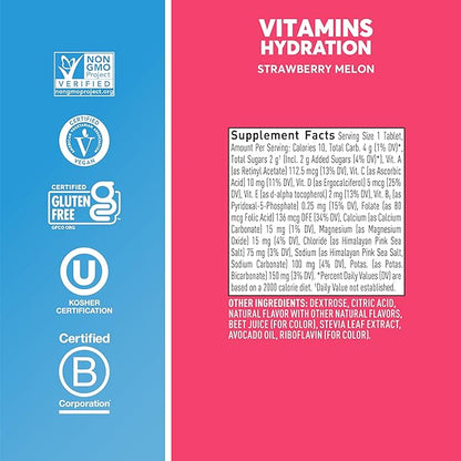 Nuun Hydration Vitamins Electrolyte Tablets, Strawberry Melon, 5 Essential Electrolytes for Hydration + Vitamin A, B6, C, D, E, with Magnesium, Vegan, Non-GMO, 8 Pack (96'Servings)