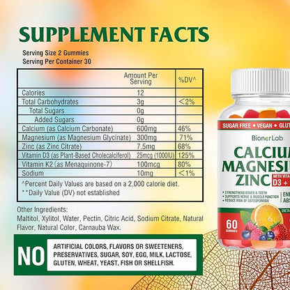 Calcium Magnesium Zinc Gummies with Vitamin D3 & K2 -