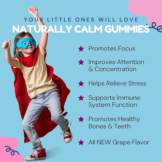 Dr. Klein's Naturally Calm Gummies for Kids - Chamomile, Linden, & Magnesium for Soothing Kids Ages 5+ Vitamins to Aid Sleep - Magnesium Gummies for Kids - Calm Chews for Kids - Grape Sugar-Free 30ct