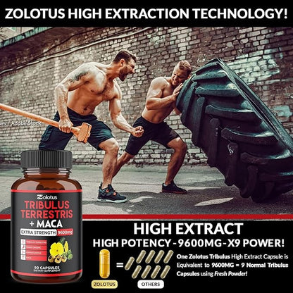 Zolotus 2 Packs Premium Tribulus Terrestris + Maca, 6 Months Supply with Ashwagndha, Ginseng, Boost Energy, Mood, Stamina & Performance, for Men & Women