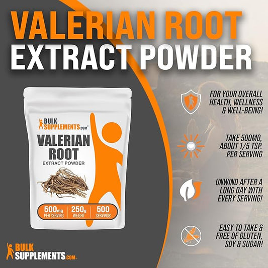 BulkSupplements.com Valerian Root Extract Powder 500mg per 250g (8.8 (8.8 oz), 1