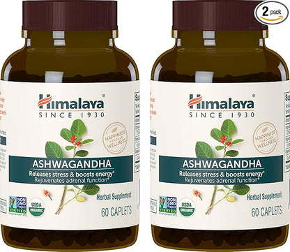 Himalaya Organic Ashwagandha, 120 Day Supply, 670 mg, 60 Caplets, 2 Pack