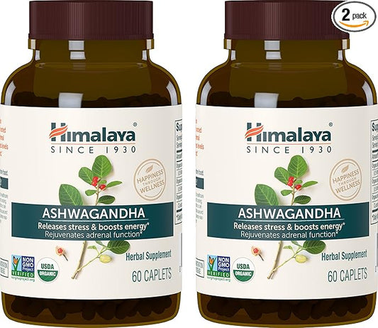 Himalaya Organic Ashwagandha, 120 Day Supply, 670 mg, 60 Caplets, 2 Pack