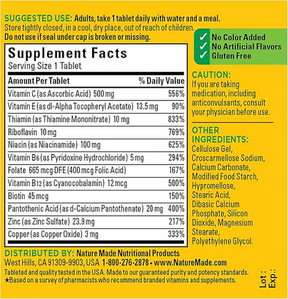 Nature Made Stress B Complex with Vitamin C and Zinc, Dietary Supplement for Immune Support, 75 Tablets, 75 Day Supply