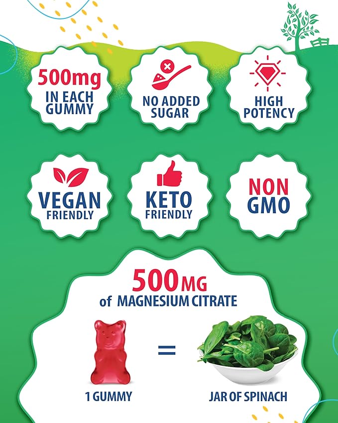 Sugar-Free Magnesium Gummies for Kids & Teens - 500mg Calm Magnesium Citrate Gummies - Chewable Magnesium Gummy Supplement for Sleep, Mood & Muscle Support
