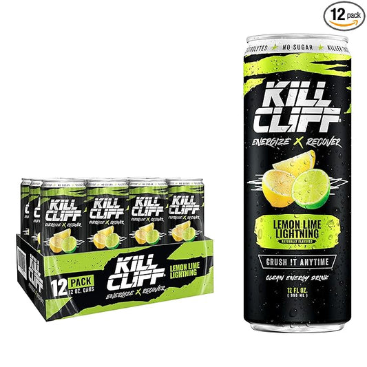 KILL CLIFF Energy & Recovery Drink | Electrolytes & B Vitamins | Natural, Clean Energy Drink | Zero Sugar | Keto | 12 Pack (Lemon Lime Lightning),12 Fl Oz (Pack of 12)