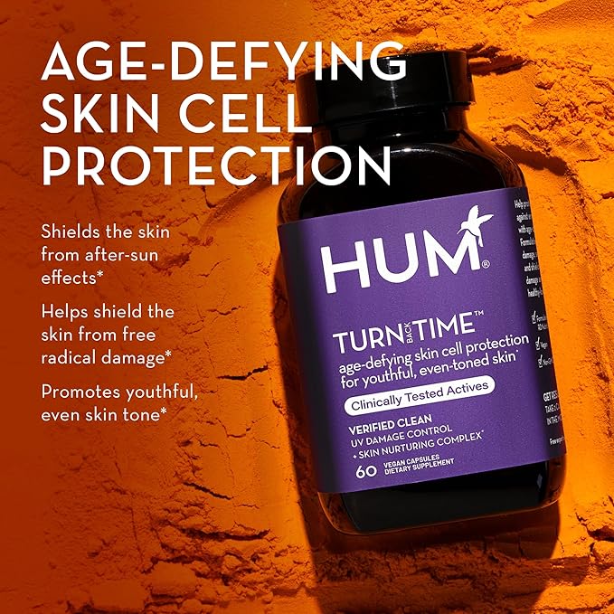 HUM Turn Back Time - Supplement for Youthful Skin with Tumeric, Green Tea Polyphenols & Lutein - Skin Anti Aging Capsules for Even Tone (60-Count)